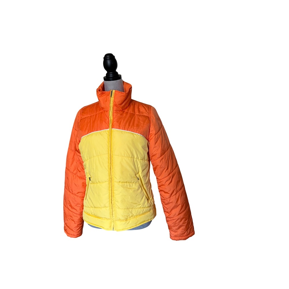 Abercrombie & Fitch Orange Yellow Colorblock Puffer Jacket Vintage Style Medium